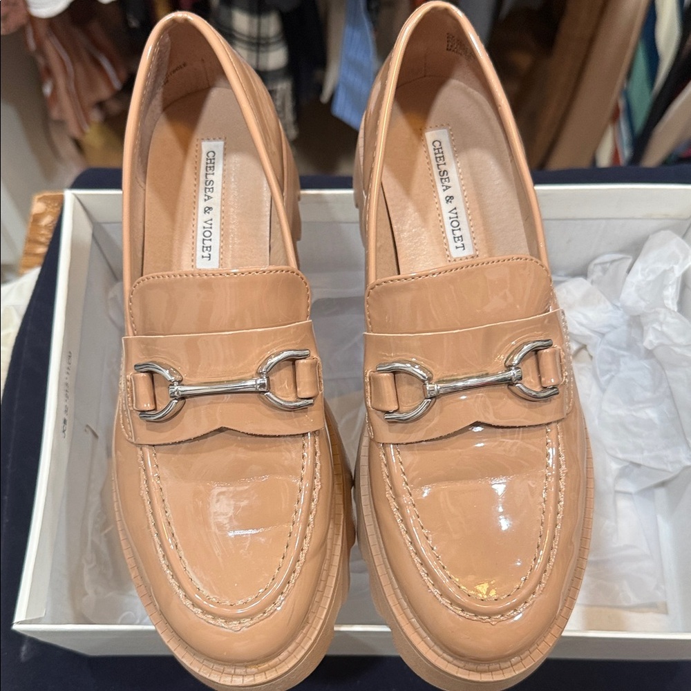 Chelsea & Violet Nude Patent Loafers - Picture 2 of 9